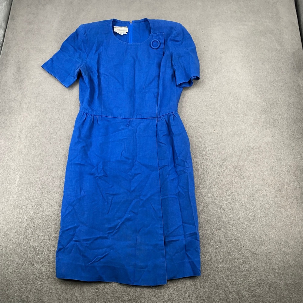David Warren Talbots Petites Vintage Blue Linen Blend Sheath Dress 10P 5344